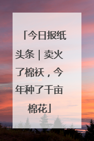 今日报纸头条｜卖火了棉袄，今年种了千亩棉花
