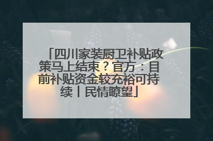 四川家装厨卫补贴政策马上结束？官方：目前补贴资金较充裕可持续丨民情瞭望