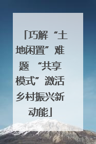 巧解“土地闲置”难题 “共享模式”激活乡村振兴新动能