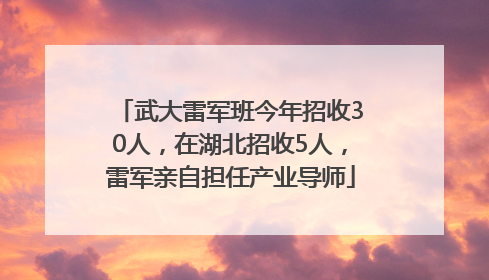武大雷军班今年招收30人，在湖北招收5人，雷军亲自担任产业导师