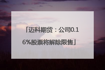 迈科期货：公司0.16%股票将解除限售